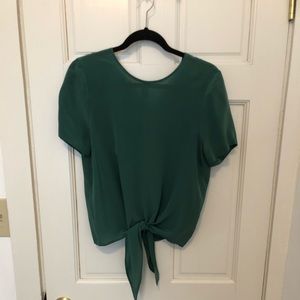 Madewell Silk Button-Back Tie Front Tee Top, m